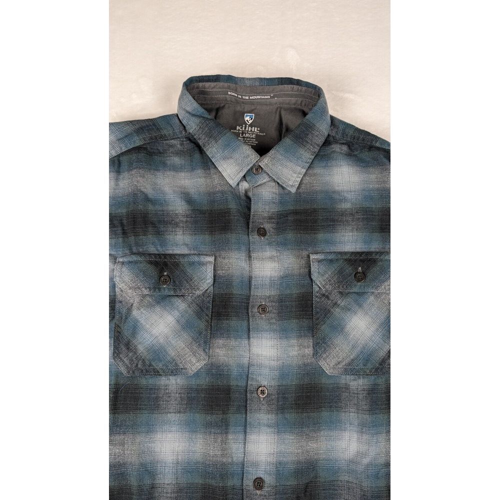 Kuhl Dillingr Flannel Long Sleeve Button Down Mens Large Blue Plaid Hiking